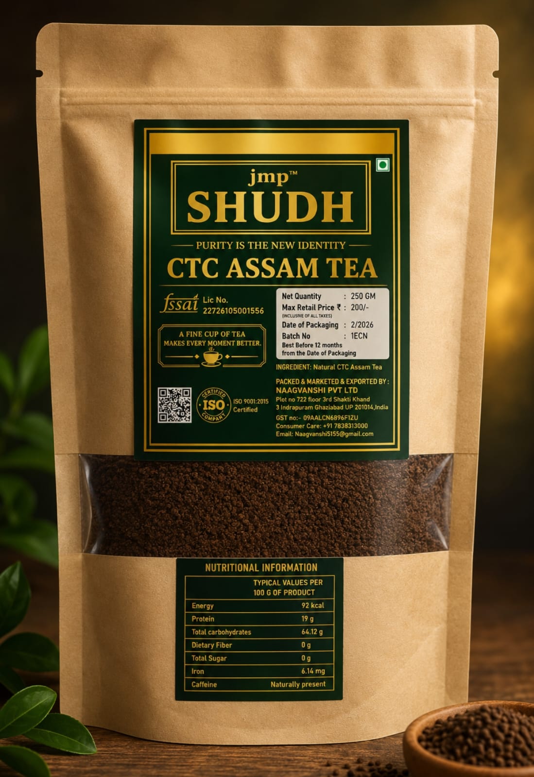 JMP™ SHUDH CTC Assam Tea – Kraft Pack — 250 g pack of premium tea by JMP SHUDH